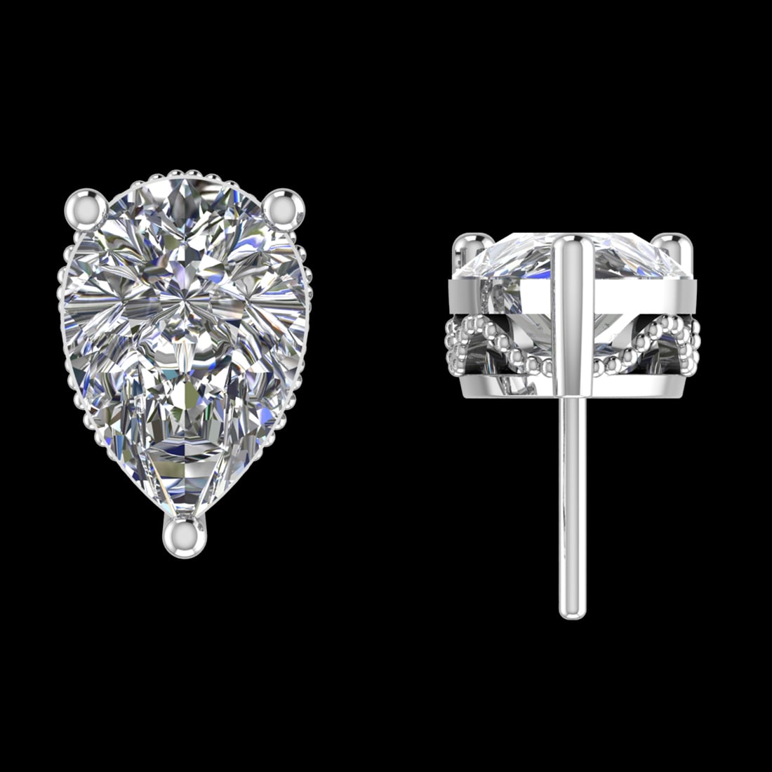 1.90 Ctw VS/SI1 Diamond 14k White Gold Stud Earrings (ALL DIAMOND ARE LAB G: Center Diamond Weight :-1.90 Ctw ( 2 Pec Pear Cut ) Color :-G-H (ALL DIAMOND ARE LAB GROWN ) Clarity : VS/SI1 Setting : Prong Metal Weight : Approx 2.15 Gram 14k White Gold Stud Earrings (ALL DIAMOND 