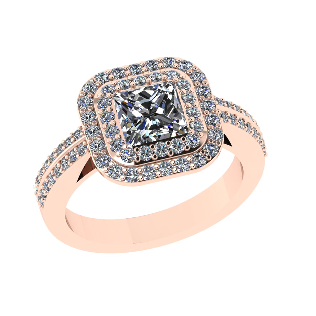 1.70 Ctw VS/SI1 Diamond 14K Rose Gold Engagement Ring (ALL DIAMOND ARE LAB: Center Diamond Weight : 1.00 Ctw ( Princess Cut) Center Diamond Color :-J-K Center Stone Setting : Prong Clarity : VS/SI1 Total Weight Of Ctw 0.70 Ctw Color : J-K Clarity : VS/SI1 Stone Setting : Pron