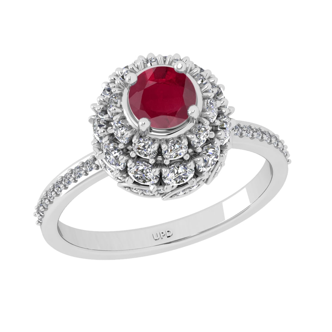2.00 Ctw VS/SI1 Ruby and Diamond Prong Set 14K White Gold Engagement Ring: Center stone Weight :-: 0.90 Ctw ( Round Cut) Color :- Ruby Center Stone Setting : Prong Side Diamond Weight Of Ctw 1.10 Ctw Color : J-K Clarity : VS/SI1 Stone Setting : Prong Metal Weight : Approx 4.
