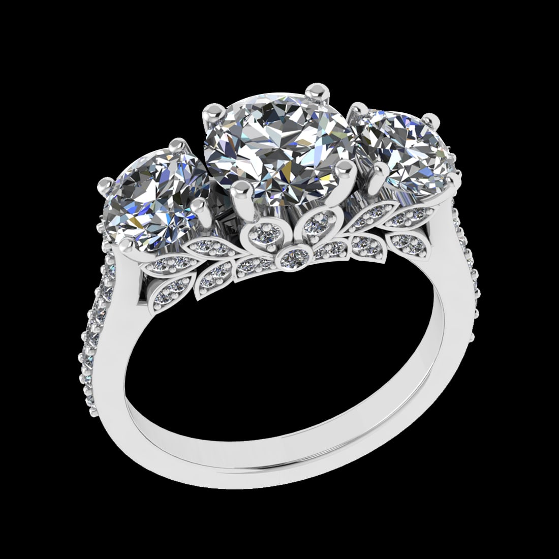 3.93 Ctw VS/SI1 Diamond Prong Set 18k white Gold Engagement Ring (ALL DIAMO: Center Daimond Weight :-3.43 Ctw ( 3pc Round Cut) Color : G-H Clarity : VS/SI1 Side Diamond Weight Of Ctw 0.50 Ctw Color : G-H Clarity : VS/SI1 Daimond Setting : Prong Metal Weight : Approx 6.24 gram 