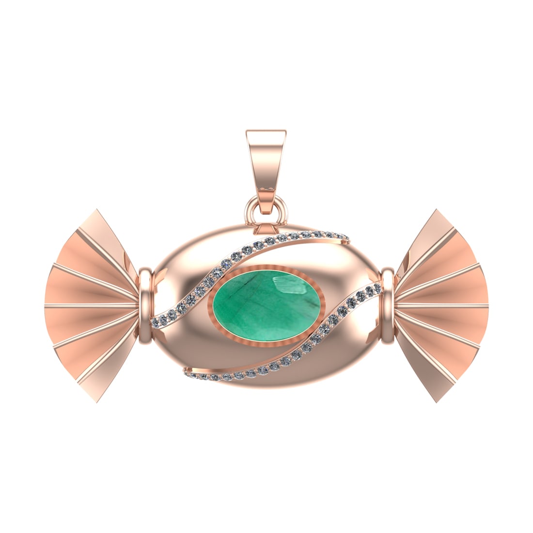 4.94 Ctw VS/SI1 Emerald and Diamond 14k Rose Gold Pandant (ALL DIAMOND ARE: Center Stone Weight :-4.50 Ctw ( Oval Cut) Center Stone Color :-Emerald Center Stone Setting : Prong Side Diamond Weight Of Ctw :- 0.44 Ctw Color : J-K Clarity : VS/SI1 Daimond Setting : Prong Metal W