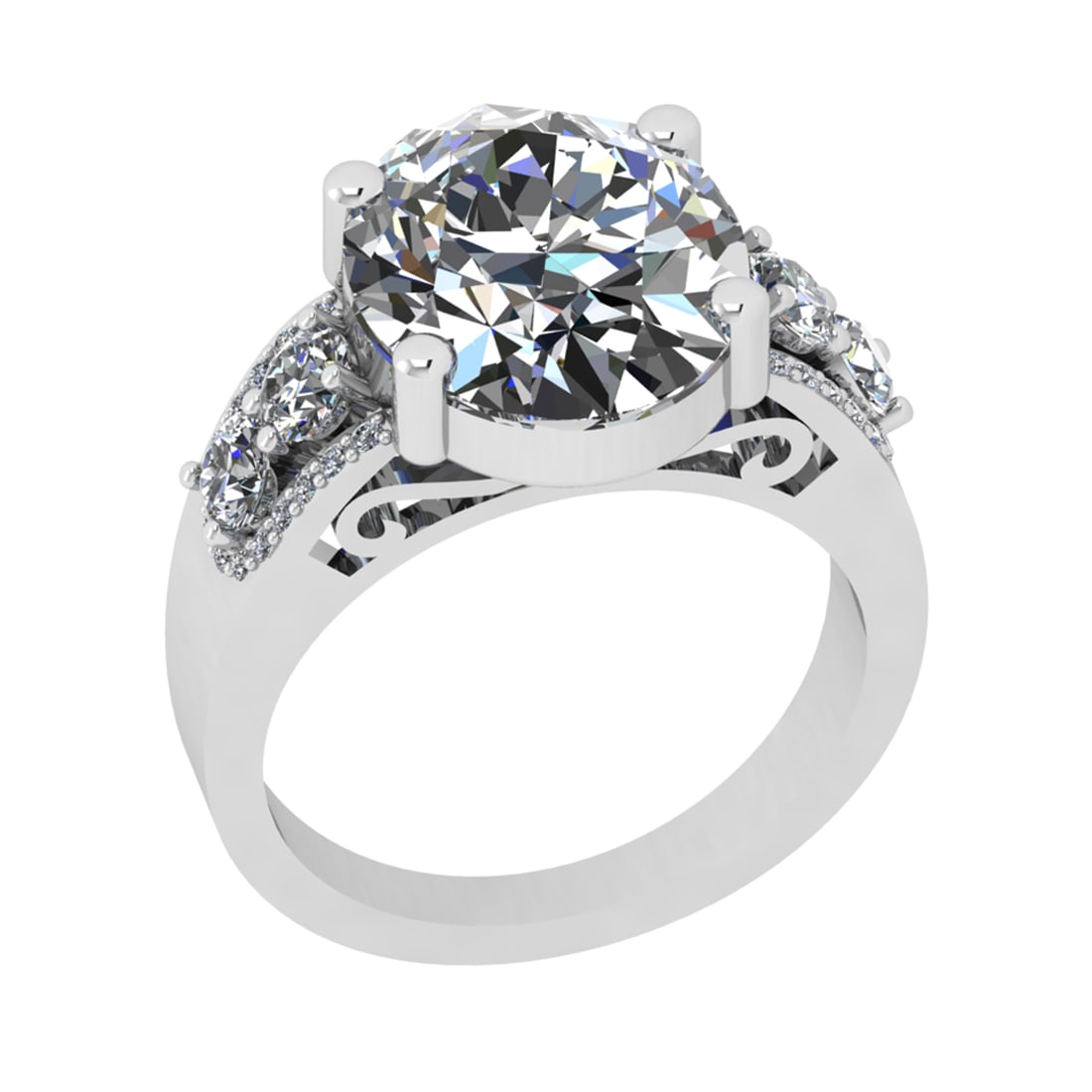 4.24 Ctw SI2/SI1 Diamond Prong Set 14k white Gold Engagement Ring: Center Daimond Weight :-3.50 Ctw ( Oval Cut) Color : G-H Clarity : SI2/SI1 Side Diamond Weight Of Ctw 0.74 Ctw Color : G-H Clarity : SI2/SI1 Daimond Setting : Prong Metal Weight : Approx 5.60 gram 14k