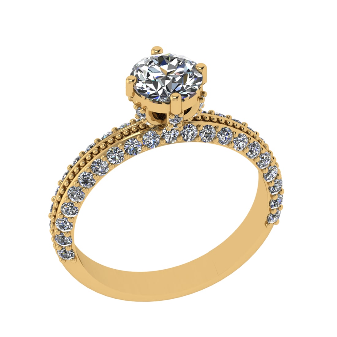 1.61 Ctw VS/SI1 Diamond Prong Set 14k Yellow Gold Engagement Ring: Center Daimond Weight :-0.84 Ctw ( Round Cut) Color : G-H Clarity : VS/SI1 Side Diamond Weight Of Ctw 0.77 Ctw Color : G-H Clarity : VS/SI1 Daimond Setting : Prong Metal Weight : Approx 3.86 gram 14k 