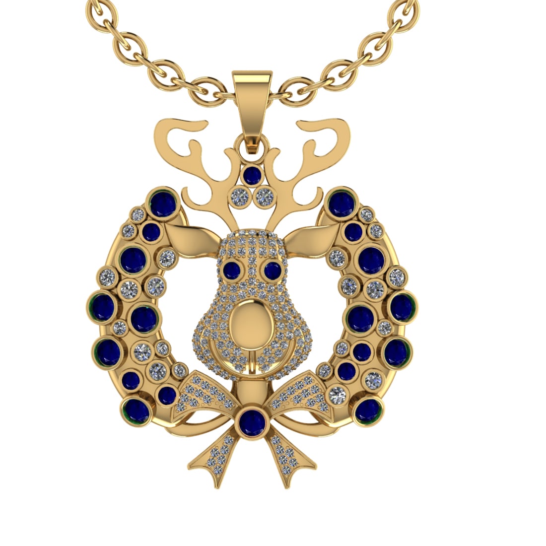 3.02Ctw VS/SI1 Blue Sapphire and Diamond 14K Yellow Gold Necklace(ALL DIAMO: Center Stone Weight 1.79Ctw (Round cut) Color :- Blue Sapphire Center Stone Setting : Prong Side Diamond Weight Of Ctw1.23Ctw Color : J-K Clarity : VS/SI1 Stone Setting : Prong Metal Weight : Approx32