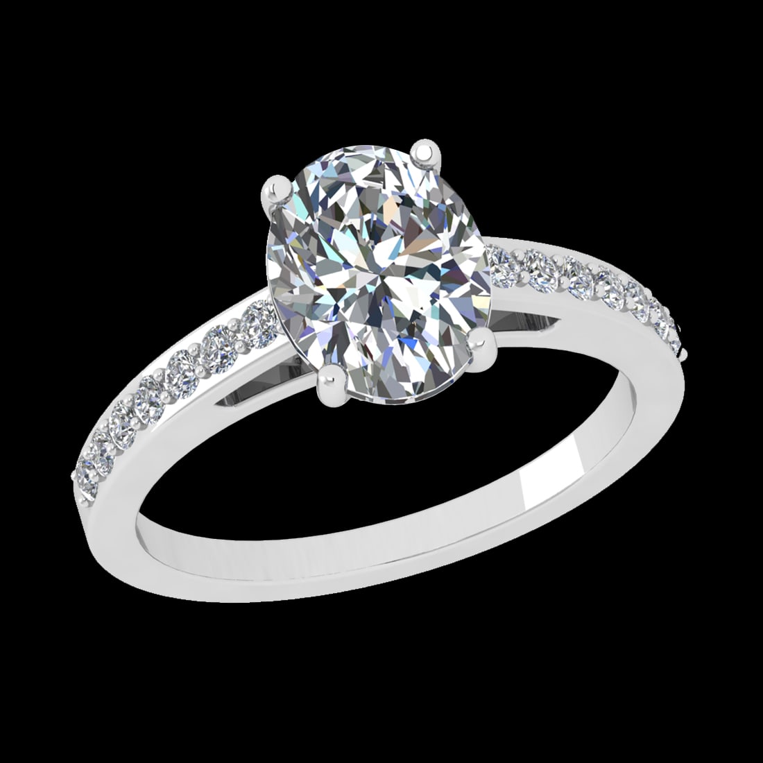 2.29 Ctw VS/SI1 Diamond Prong Set 10K white Gold Engagement Ring: Center Daimond Weight :-2.00 Ctw ( Oval Cut) Color : J-K Clarity : VS/SI1 Side Diamond Weight Of Ctw 0.29 Ctw Color : J-K Clarity : VS/SI1 Daimond Setting : Prong Metal Weight : Approx 3.45 gram 10K W