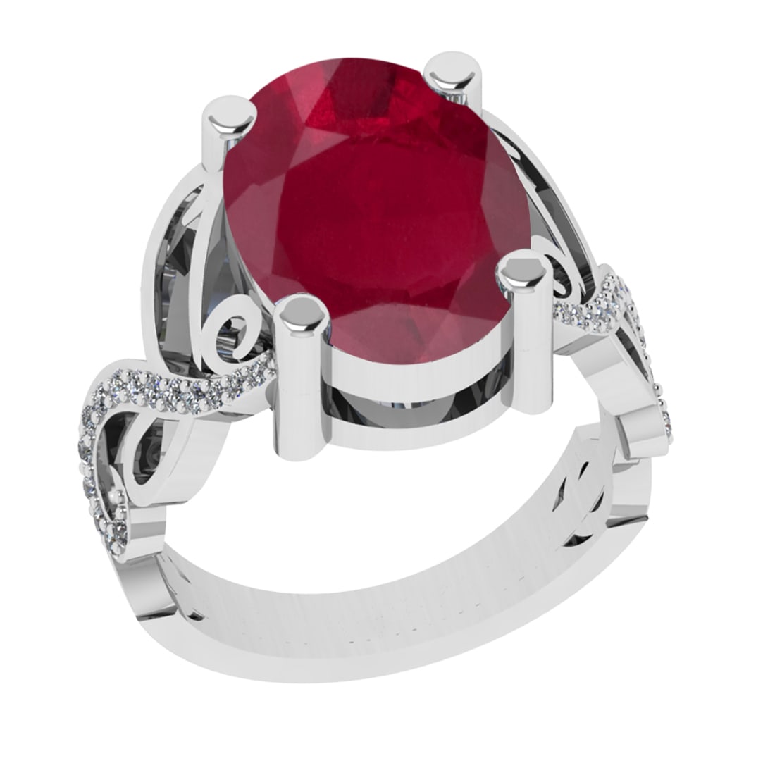 3.68 Ctw VS/SI1 Ruby and Diamond Prong Set 14K White Gold Engagement Ring (: Center Stone Weight : 3.50 Ctw (Oval Cut) Center Stone Color : Ruby Setting : Prong Side Weight Of Ctw 0.18 Ctw Color : J-K Clarity : VS/SI1 Stone Setting : Prong Metal Weight : Approx 7.10 gram 14K W