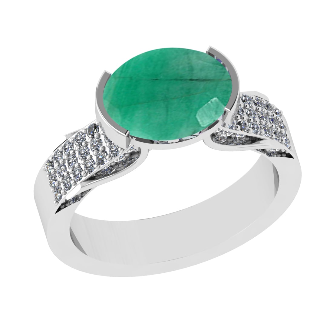 2.98 Ctw VS/SI1 Emerald And Diamond 14k White Gold Engagement Ring (ALL DIA: Center Stone Weight : 2.50 Ctw ( Oval Cut ) Center Stone Color : Emerald Stone Setting : Prong Side Diamond Weight Of Ctw 0.48 Ctw Side Stone Color : G-H Stone Clarity : VS/SI1 Stone Setting : Prong M