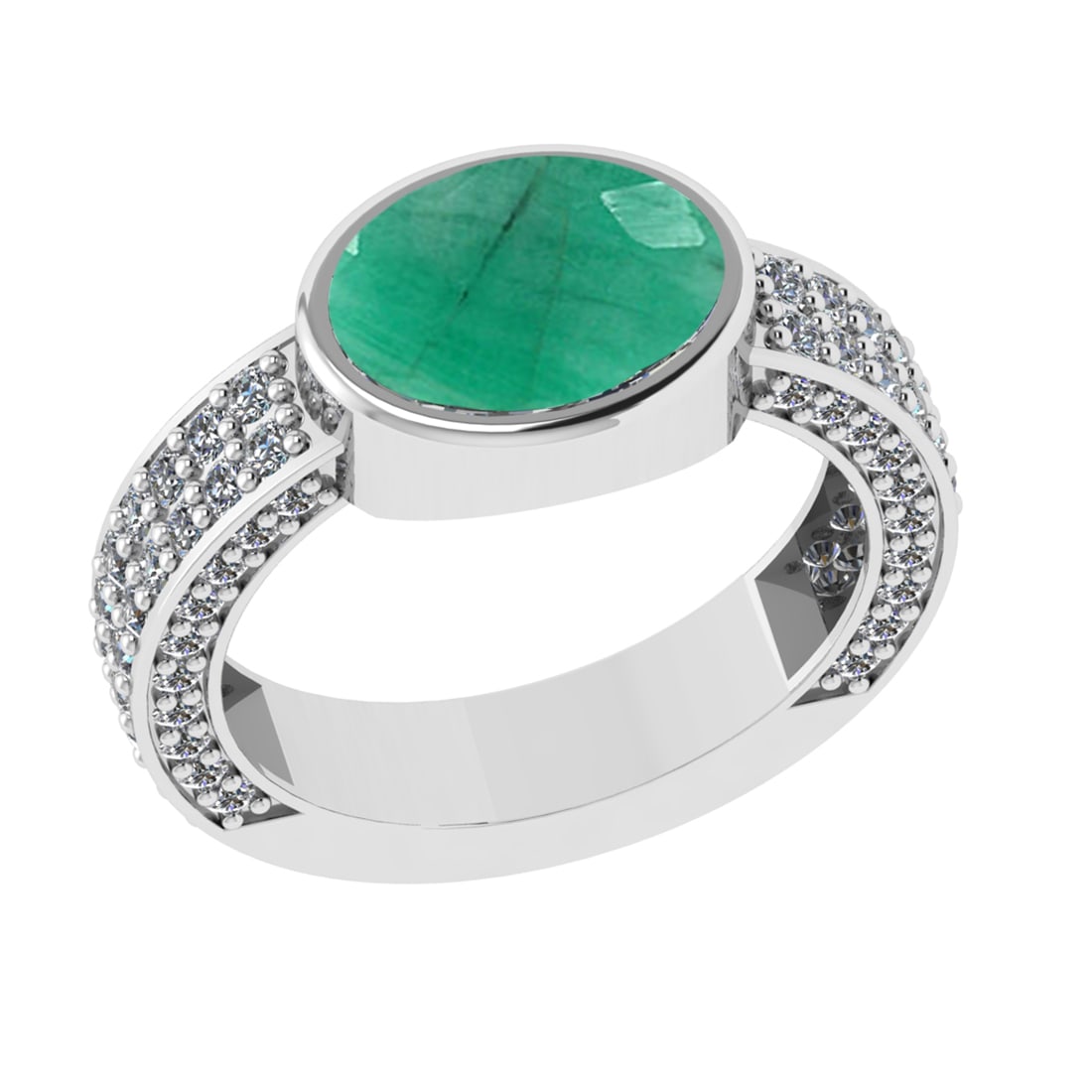 2.96 Ctw VS/SI1 Emerald and Diamond 14k white Gold Engagement Ring (ALL DIA: Center Stone Weight :-2.00 Ctw ( Oval Cut) Center Stone Color :-Emerald Center Stone Setting : Prong Side Diamond Weight Of Ctw 0.96 Ctw Color : G-H Clarity : VS/SI1 Daimond Setting : Prong Metal Weig