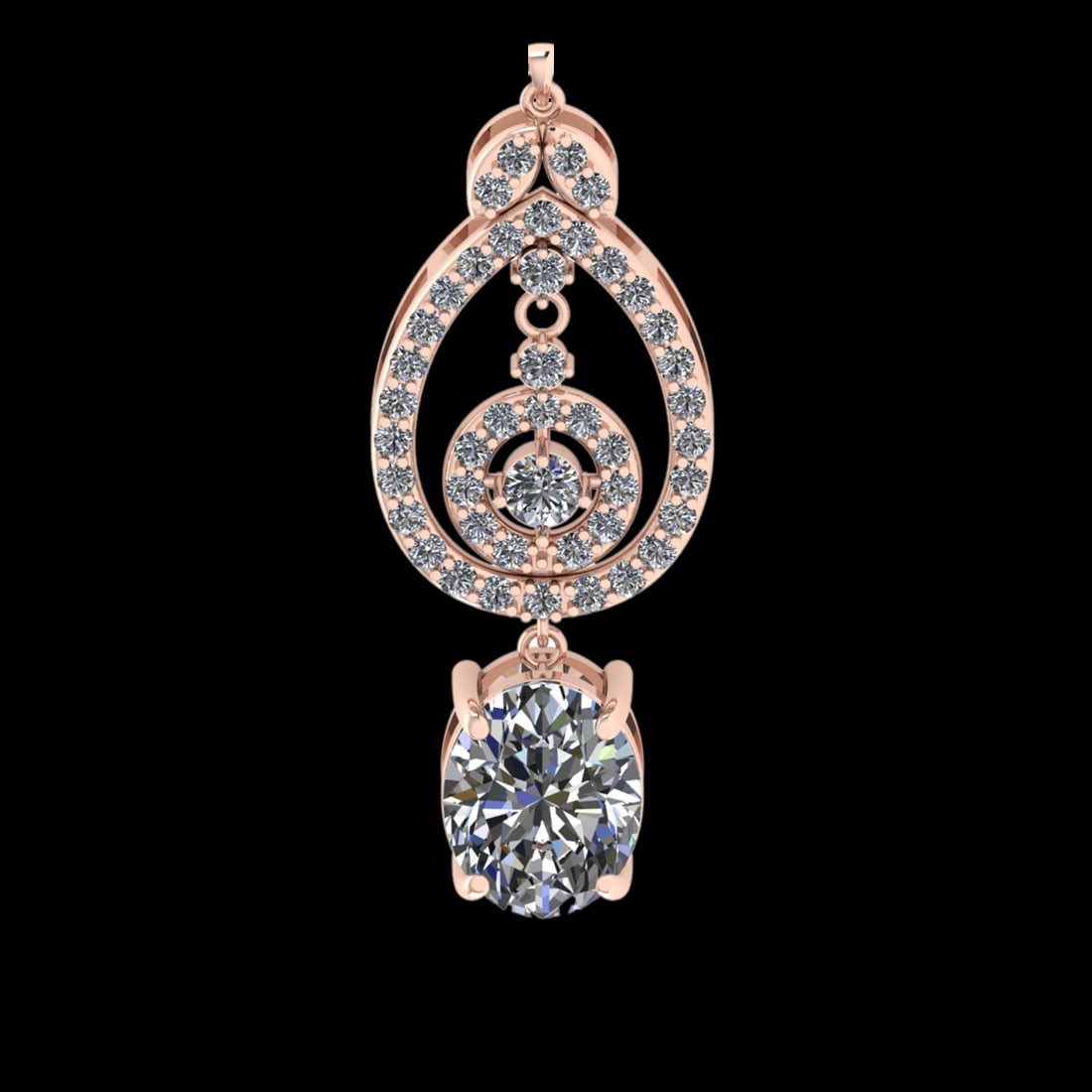 6.87 Ctw VS/SI1 Diamond Prong Set 18k Rose Gold Pendant (ALL DIAMOND ARE LA: Center Daimond Weight :-5.05 Ctw ( Oval Cut) Color : G-H Clarity : VS/SI1 Side Diamond Weight Of Ctw 1.82 Ctw Color : G-H Clarity : VS/SI1 Daimond Setting : Prong Metal Weight : Approx 7.58 gram 18k R