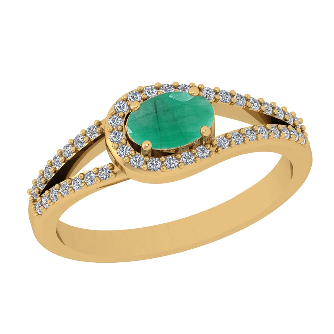 0.71 Ctw VS/SI1 Emeraldand Diamond Prong Set 14k Yellow Gold Engagement Rin: Center Stone Weight :-0.50 Ctw ( Oval Cut ) Center Stone Color :-Emerald Center Stone Setting : Prong Side Diamond Weight Of Ctw :- 0.21 Ctw Color : J-K Clarity : VS/SI1 Daimond Setting : Prong Metal 