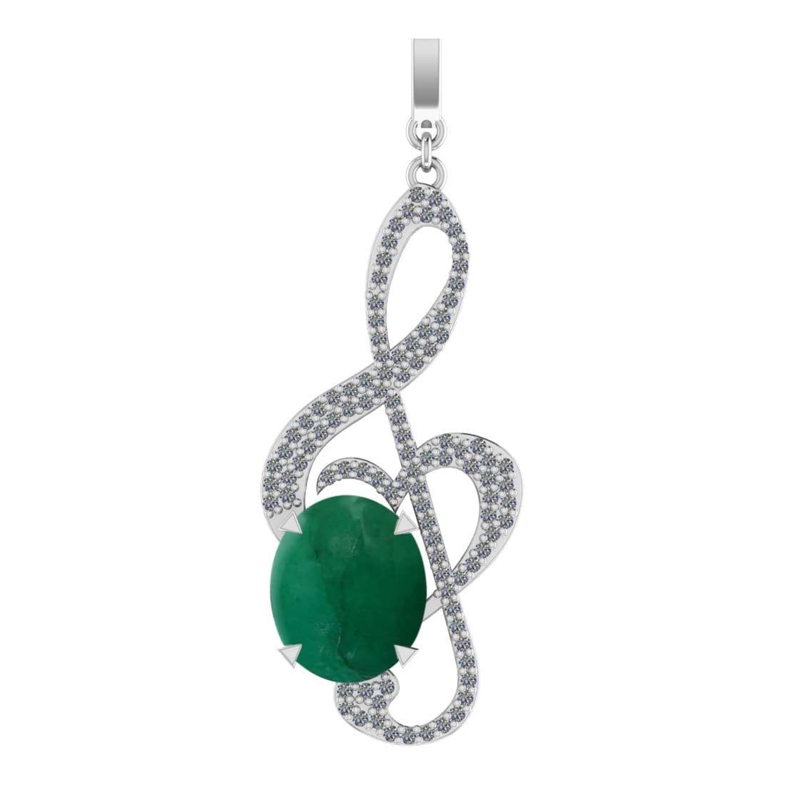10.93 Ctw VS/SI1 Emerald and Diamond Prong Set 14k White Gold Pendant (ALL: Center Stone Weight :-10.13 Ctw ( Oval Cab ) Center Stone Color :-Emerald Center Stone Setting : Prong Side Diamond Weight Of Ctw :- 0.80 Ctw Color : J-K Clarity : VS/SI1 Daimond Setting : Prong Metal