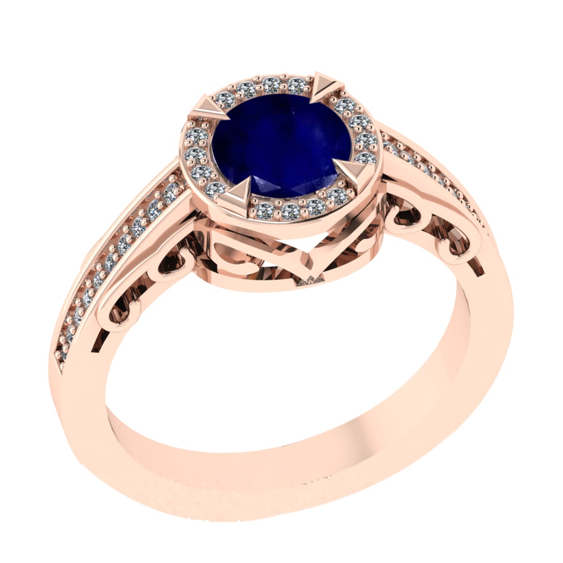 1.02 Ctw VS/SI1 Blue Sapphire and Diamond 14k Rose Gold Engagement Ring: Center Stone Weight :-0.84 Ctw ( Round Cut) Center Stone Color :-Blue Sapphire Center Stone Setting : Prong Side Diamond Weight Of Ctw :- 0.18 Ctw Color : J-K Clarity : VS/SI1 Daimond Setting : Prong 