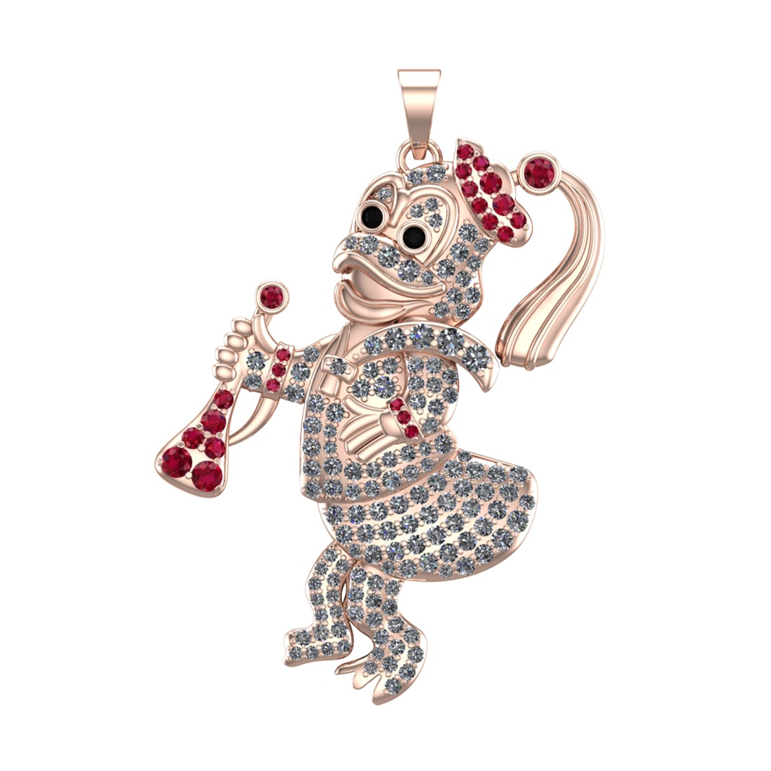 2.30 Ctw SI1/SI2 Diamond 14k Rose Gold Anime themed Pendant(ALL DIAMOND ARE: Eye Stone Weight :- 0.07 ctw Eye Stone Color :- Treated Fancy Black Diamond Center Stone Weight :- 0.98 ctw Center Stone Color :- Ruby Side Daimond Weight :-1.25 Ctw Color : G-H Clarity : SI1/SI2 Sett