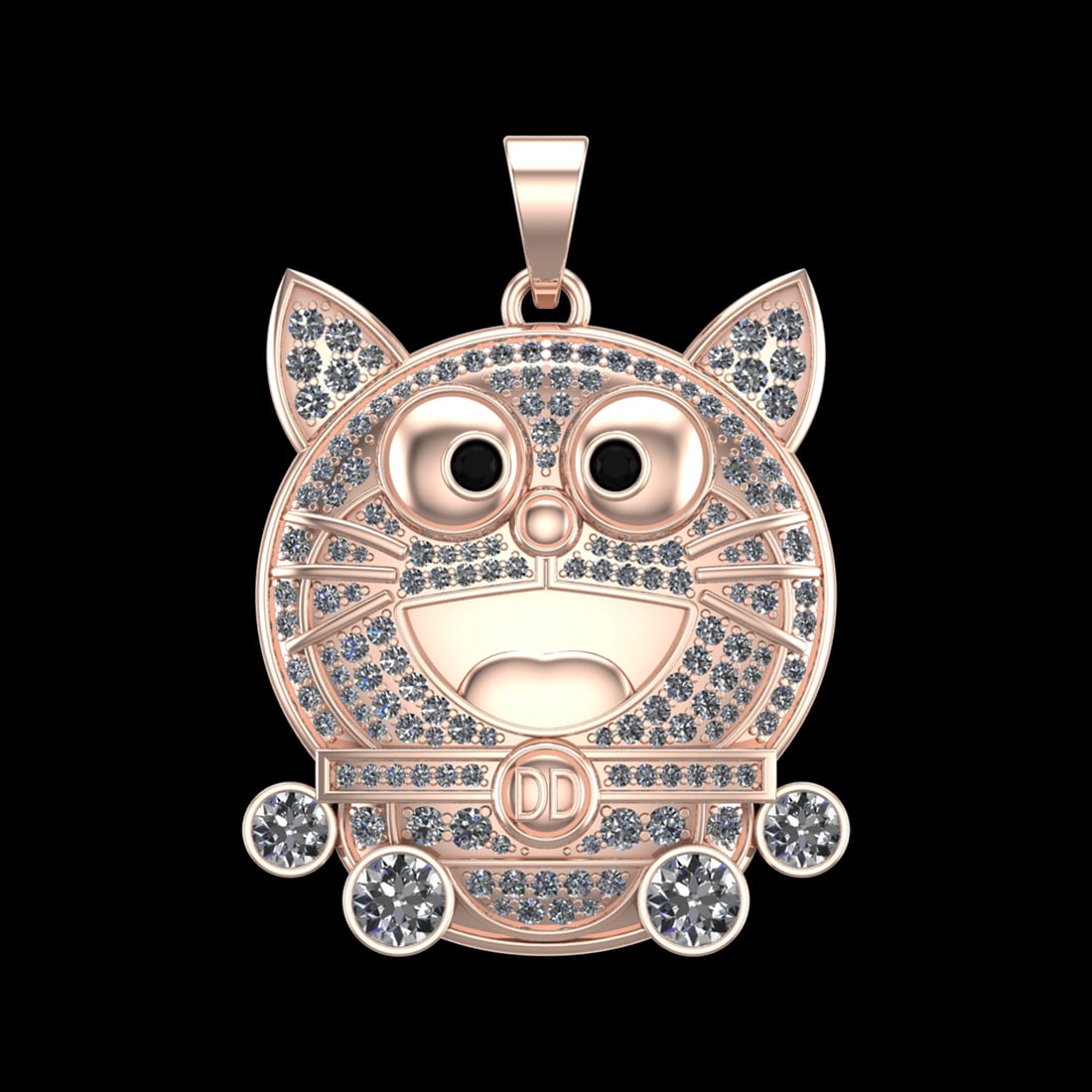 5.15 Ctw SI1/SI2Diamond Prong Set 10k Rose Gold Creature Pendant(ALL DIAMON: Eye Stone Weight :- 0.14 ctw Eye Stone Color :- Treated Fancy Black Diamond Total Daimond Weight :-5.01 Ctw Color : J-K Clarity : SI1/SI2 Setting : Prong Metal Weight : Approx 60.50 gram 10k Rose Gold