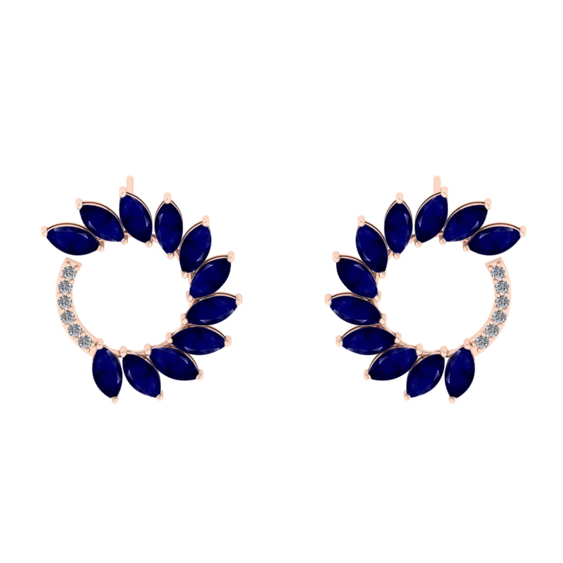 3.18 Ctw VS/SI1 Blue Sapphire And Diamond 14K Rose Gold Earrings (ALL DIAMO: Center Stone Weight : 3.00 Ctw (Marquise Cut ) Center Stone Color : Blue Sapphire Stone Setting : Prong Side Diamond Weight Of Ctw 0.18 Ctw Side Stone Color : J-K Stone Clarity : VS/SI1 Stone Setting 
