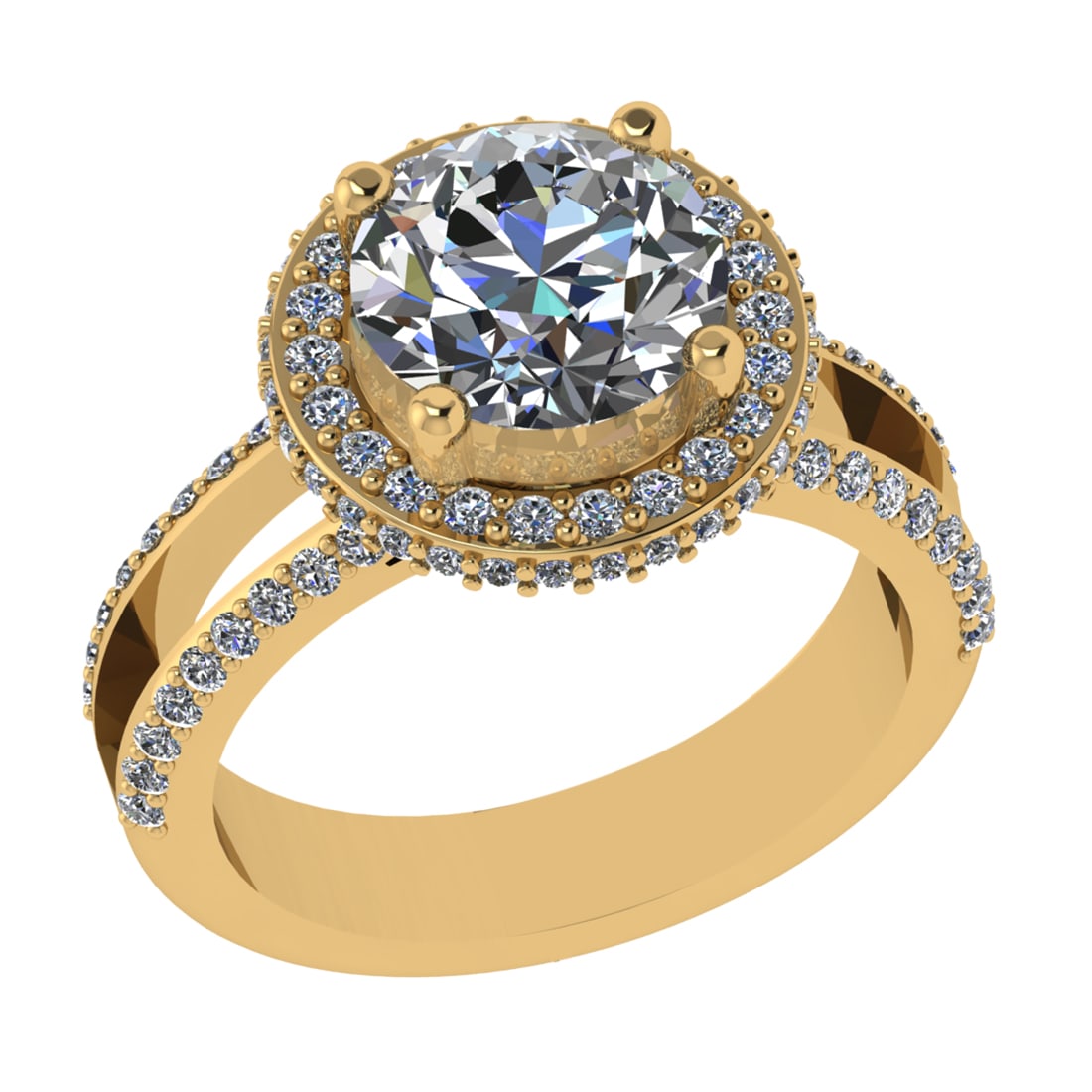 2.83 Ctw SI1/SI2 Diamond Prong Set 14k Yellow Gold Engagement Ring (ALL DIA: Center Daimond Weight :-2.00 Ctw ( Round Cut) Color : G-H Clarity : SI1/SI2 Side Diamond Weight Of Ctw 0.83 Ctw Color : G-H Clarity : SI1/SI2 Daimond Setting : Prong Metal Weight : Approx 6.06 gram 14