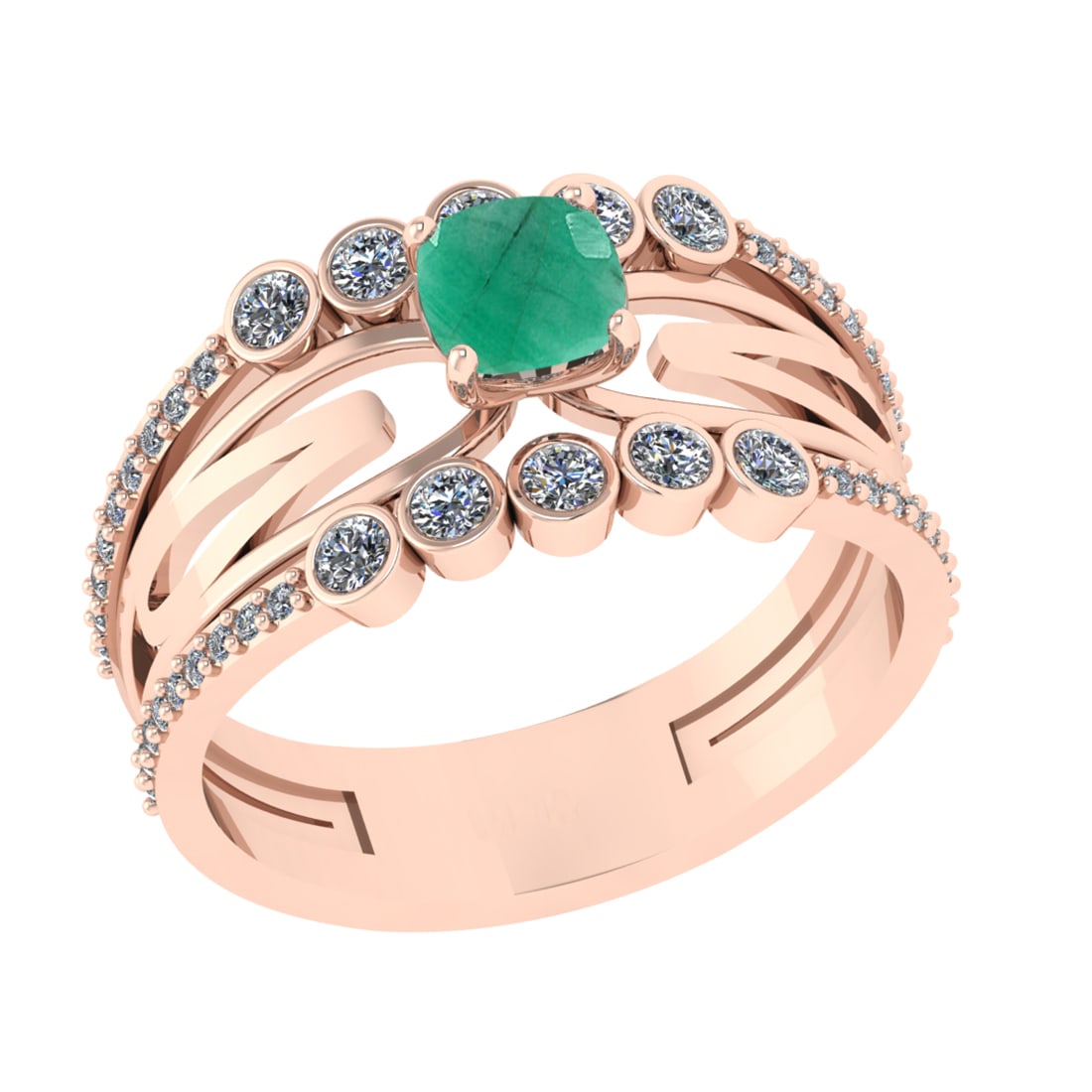 1.03 Ctw VS/SI1 Emerald and Diamond 14k Rose Gold Engagement Ring (ALL DIAM
