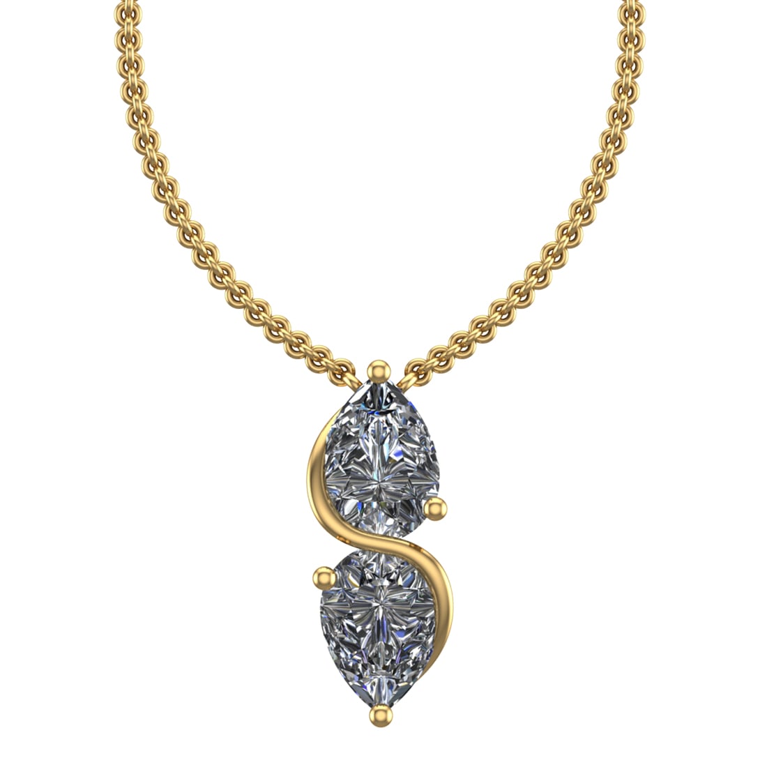 1.50 Ctw SI2/SI1 Diamond Prong Set 14K Yellow Gold Two-Stone Pendant Neckla: Total Daimond Weight :-1.50 Ctw ( Pear cut ) Color : G-H Clarity : SI2/SI1 Setting : Prong Metal Weight : Approx 2.29 gram 14K Yellow Gold Two-Stone Pendant Necklace (ALL DIAMOND ARE LAB GROWN ) #3SS9