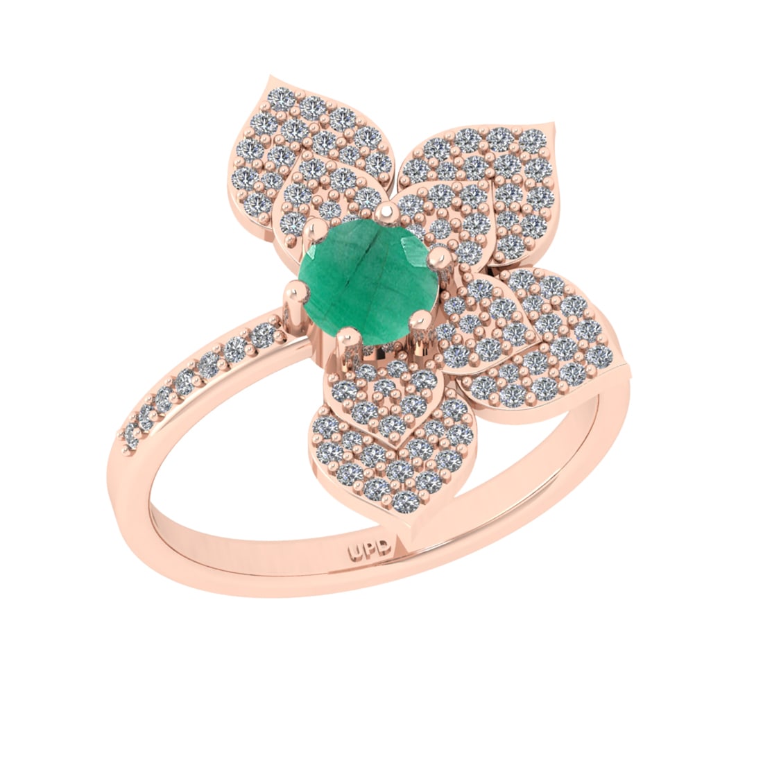0.92 Ctw VS/SI1 Emerlad and Diamond Prong Set 14K Rose Gold Engagement Ring: Center stone Weight :-: 0.50 Ctw ( Round Cut) Color :- Emerlad Center Stone Setting : Prong Side Diamond Weight Of Ctw 0.42 Ctw Color : J-K Clarity : VS/SI1 Stone Setting : Prong Metal Weight : Approx