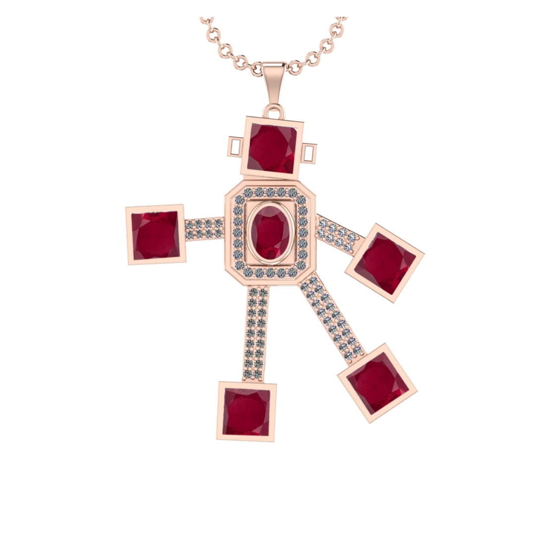 7.65 Ctw VS/SI1 Ruby and Diamond 14K Rose Gold Necklace(ALL DIAMOND ARE LAB: Center Stone Weight 7.00 Ctw (Princess & Oval cut) Color :- Ruby Center Stone Setting : Prong Side Diamond Weight Of Ctw0.65 Ctw Color : J-K Clarity : VS/SI1 Stone Setting : Prong Metal Weight : Appro