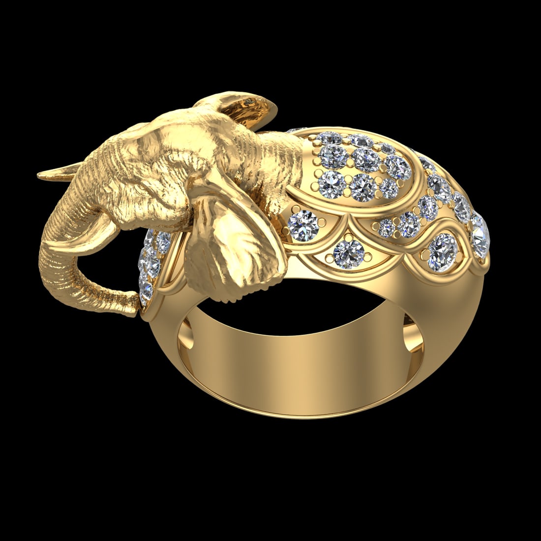 1.69 Ctw VS/SI1 Diamond Prong Set 10K Yellow Gold Creature theme Ring (ALL: Total Daimond Weight :-1.69 Ctw Color : F-G Clarity : VS/SI1 Setting : Prong Metal Weight : Approx 25.30 gram 10K Yellow Gold Creature theme Ring Current Size 8 (LAB GROWN) #3SS23123v15