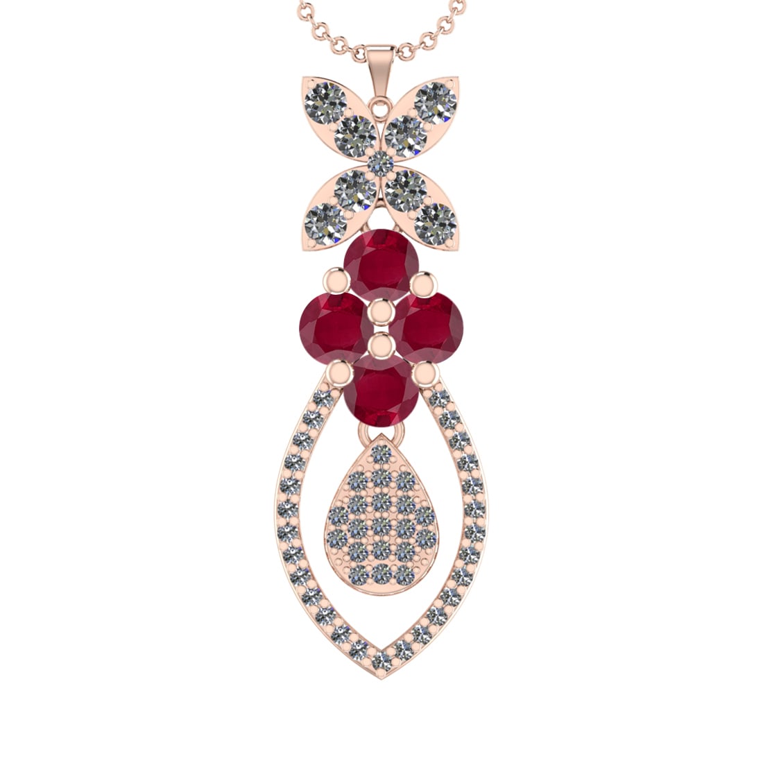19.90Ctw VS/SI1 Ruby and Diamond 14K Rose Gold Necklace(ALL DIAMOND ARE LAB