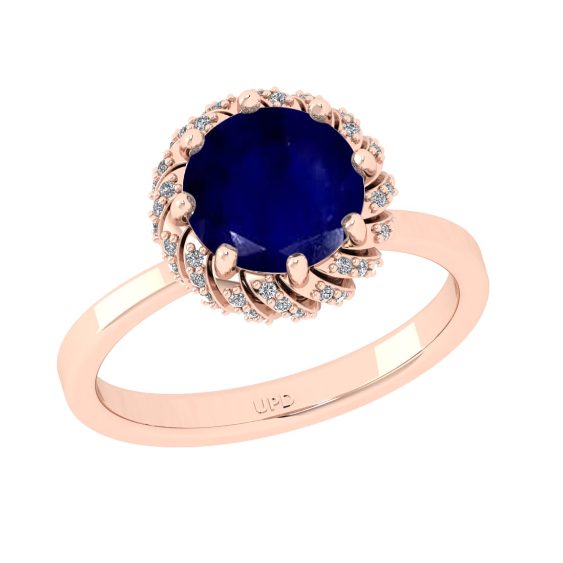 2.25 Ctw VS/SI1 Blue sapphire and Diamond Prong Set 14K Rose Gold Engagemen: Center stone Weight :-: 2.00 Ctw ( Round Cut) Color :- Blue sapphire Center Stone Setting : Prong Side Diamond Weight Of Ctw 0.25 Ctw Color : J-K Clarity : VS/SI1 Stone Setting : Prong Metal Weight : 