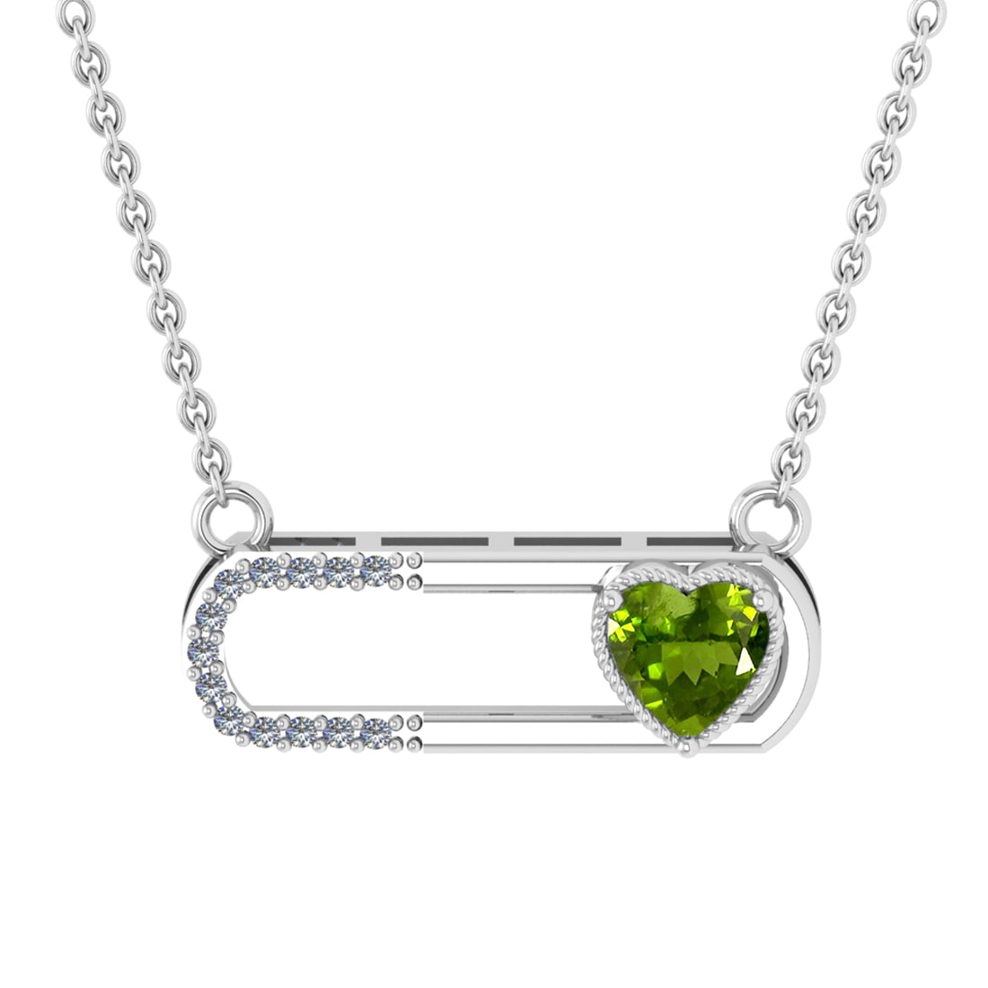 0.56 Ctw VS/SI1 Peridot and Diamond 10K white Gold Pendant (ALL DIAMOND ARE: Center Stone Weight :-0.50 Ctw ( Heart Cut) Center Stone Color :-Peridot Center Stone Setting : Prong Side Diamond Weight Of Ctw 0.06 Ctw Color : J-K Clarity : VS/SI1 Stone Setting : Prong Metal Weigh