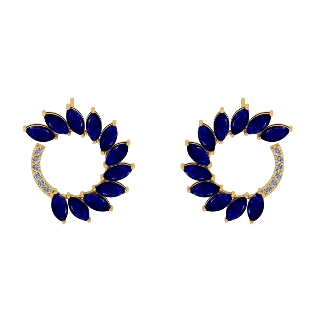 3.18 Ctw VS/SI1 Blue Sapphire And Diamond 14K Yellow Gold Earrings (ALL DIA: Center Stone Weight : 3.00 Ctw (Marquise Cut ) Center Stone Color : Blue Sapphire Stone Setting : Prong Side Diamond Weight Of Ctw 0.18 Ctw Side Stone Color : J-K Stone Clarity : VS/SI1 Stone Setting 