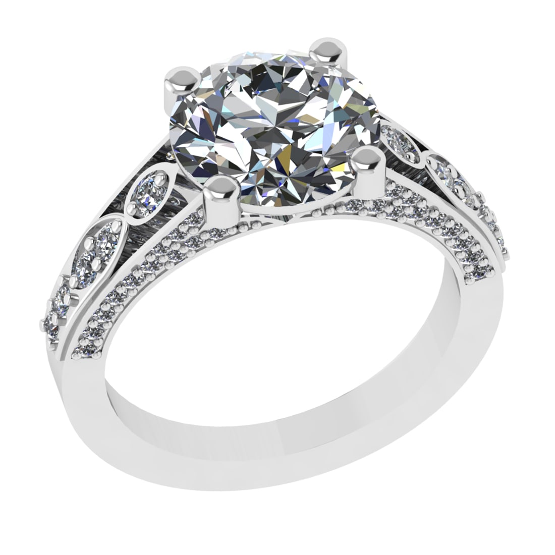 3.47 Ctw VS/SI1 Diamond 14k white Gold Engagement Ring (ALL DIAMOND ARE LAB: Center Daimond Weight :-2.75 Ctw ( Round Cut) Color : G-H Clarity : VS/SI1 Side Diamond Weight Of Ctw 0.72 Ctw Color : G-H Clarity : VS/SI1 Daimond Setting : Prong Metal Weight : Approx 4.91 gram 14k 