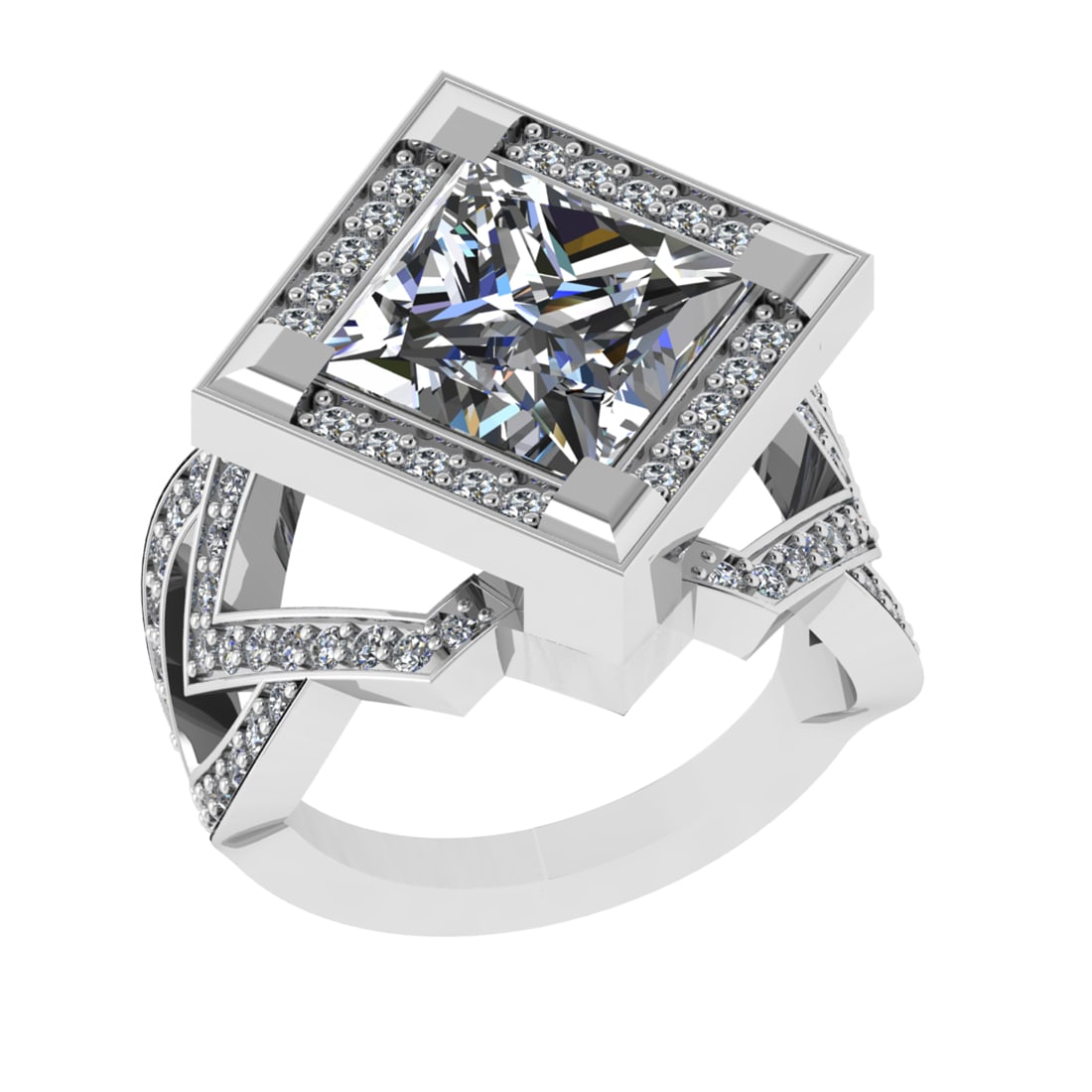 5.32 Ctw VS/SI1 Diamond 14k white Gold Engagement Ring (ALL DIAMOND ARE LAB: Center Daimond Weight :-4.12 Ctw ( Princess Cut) Color : G-H Clarity : VS/SI1 Side Diamond Weight Of Ctw 1.20 Ctw Color : G-H Clarity : VS/SI1 Daimond Setting : Prong Metal Weight : Approx 10.67 gram 