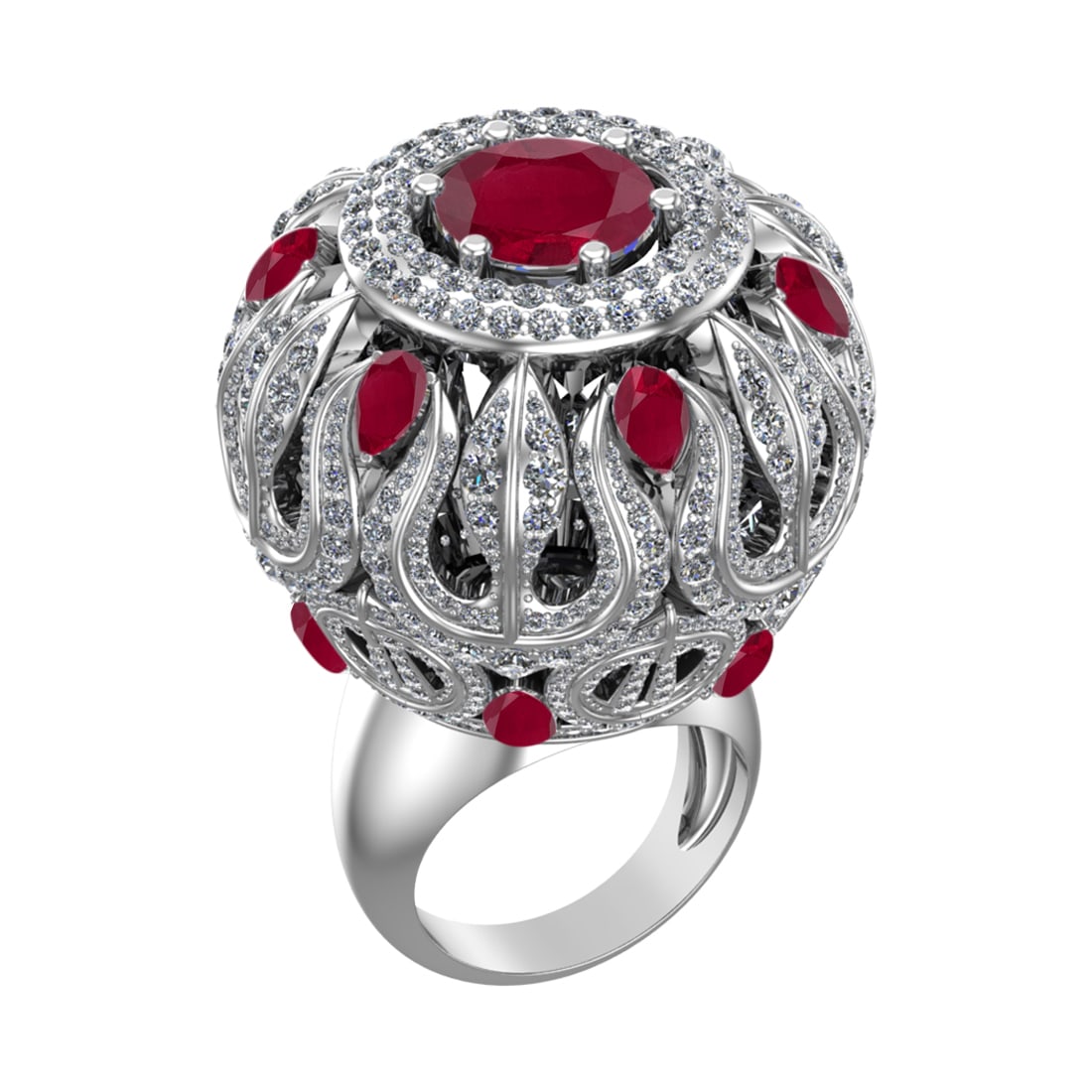 17.72 Ctw VS/SI1 Ruby and Diamond 14k white Gold Engagement Ring (ALL DIAMO: Center Stone Weight :-9.84 Ctw ( Round & Pear Cut) Center Stone Color :- Ruby Center Stone Setting : Prong Side Diamond Weight Of Ctw :- 7.88 Ctw Color : J-K Clarity : VS/SI1 Daimond Setting : Prong