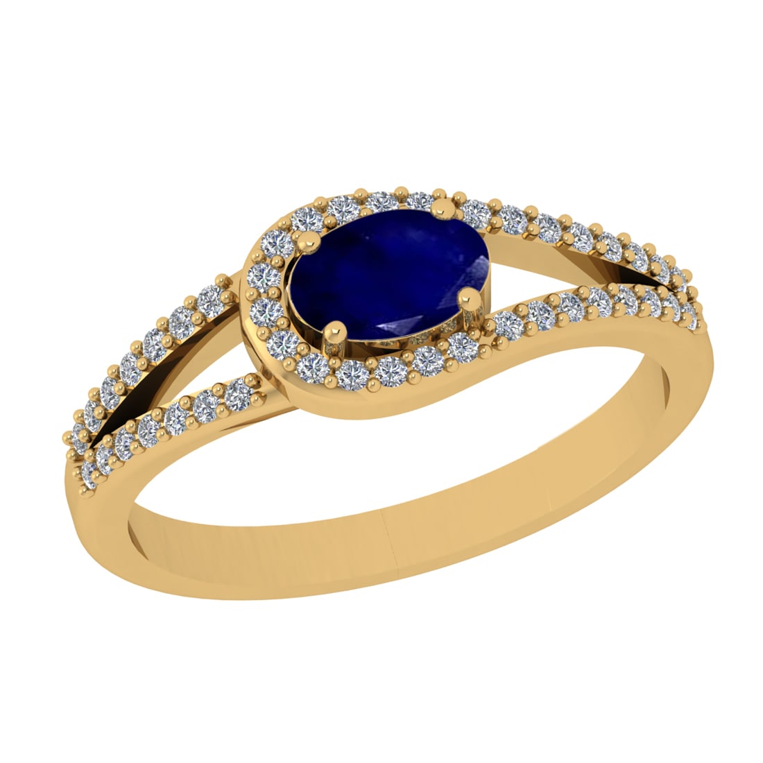 0.71 Ctw VS/SI1 Blue Sapphire and Diamond Prong Set 14k Yellow Gold Engagem