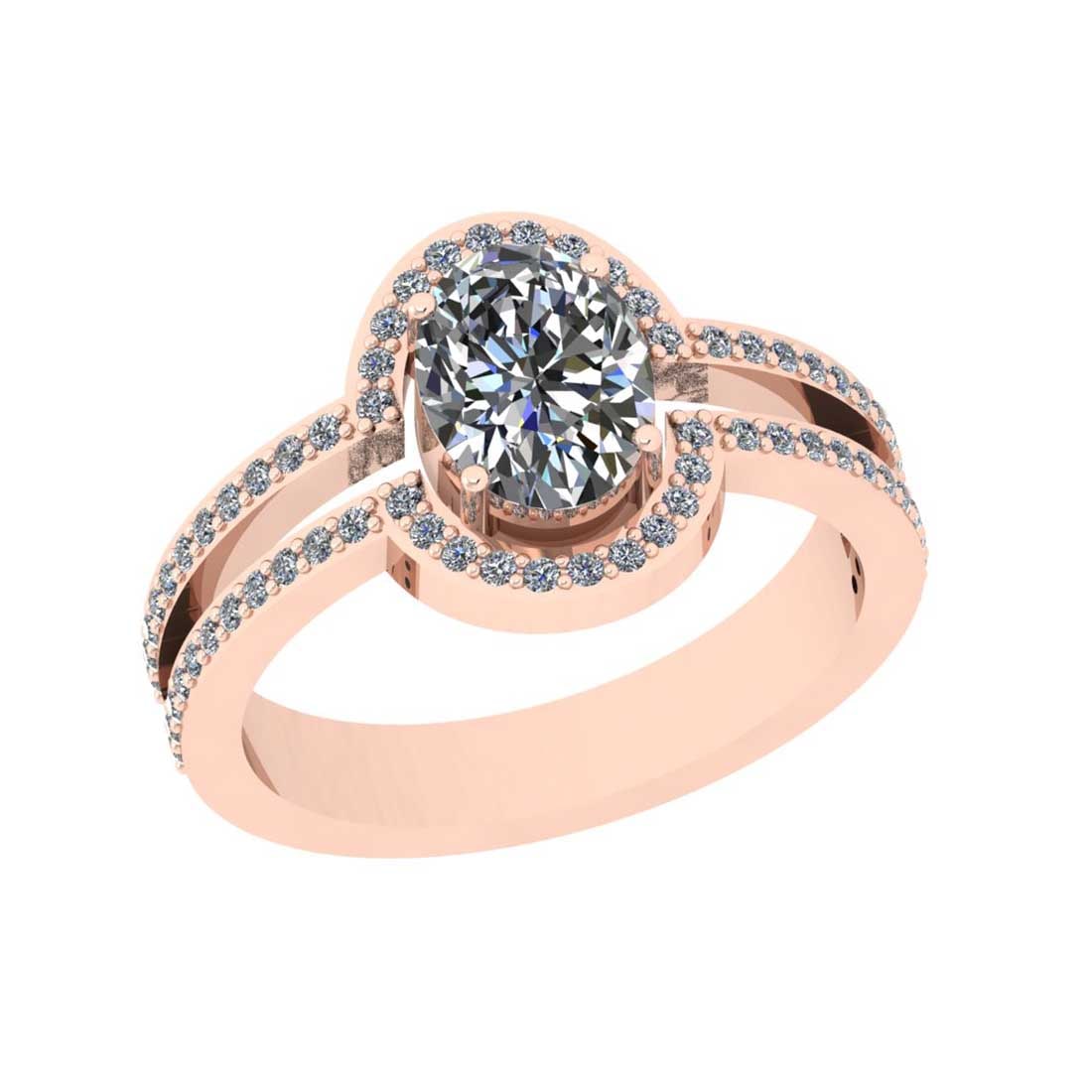 1.60 Ctw SI2/I1 Diamond Style Prong Set 18K Rose Gold Engagement Halo Ring: Center Diamond Weight : 1.25 Ctw ( Oval Cut) Center Diamond Color : G-H Center Stone Setting : Prong Center Stone Clarity : SI2/I1 Side Stone Weight Of Ctw 0.35 Ctw Side Stone Color : G-H Stone Clarit