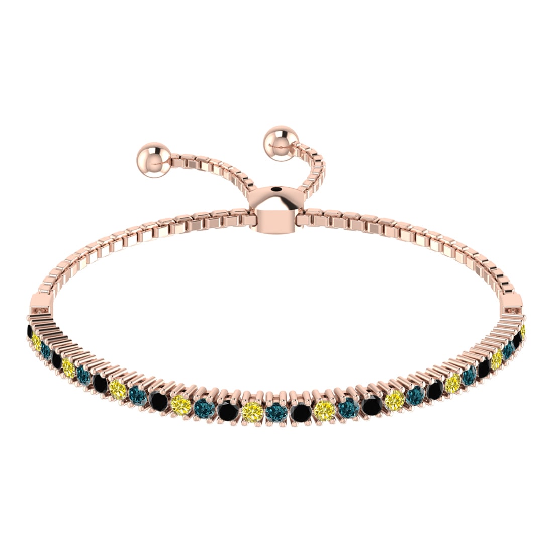 0.33 Ctw I2/I3 Treated Fancy black,Blue,Yellow diamond Prong Set 14k white: Multi Daimond Weight :-0.33 Ctw Color : Treated Fancy black,Blue,Yellow diamond Clarity : I2/I3 Setting : Prong Metal Weight : Approx 5.60 gram 14k White Gold Tennis Slide Bracelet MJ3413SB #3SS96436v