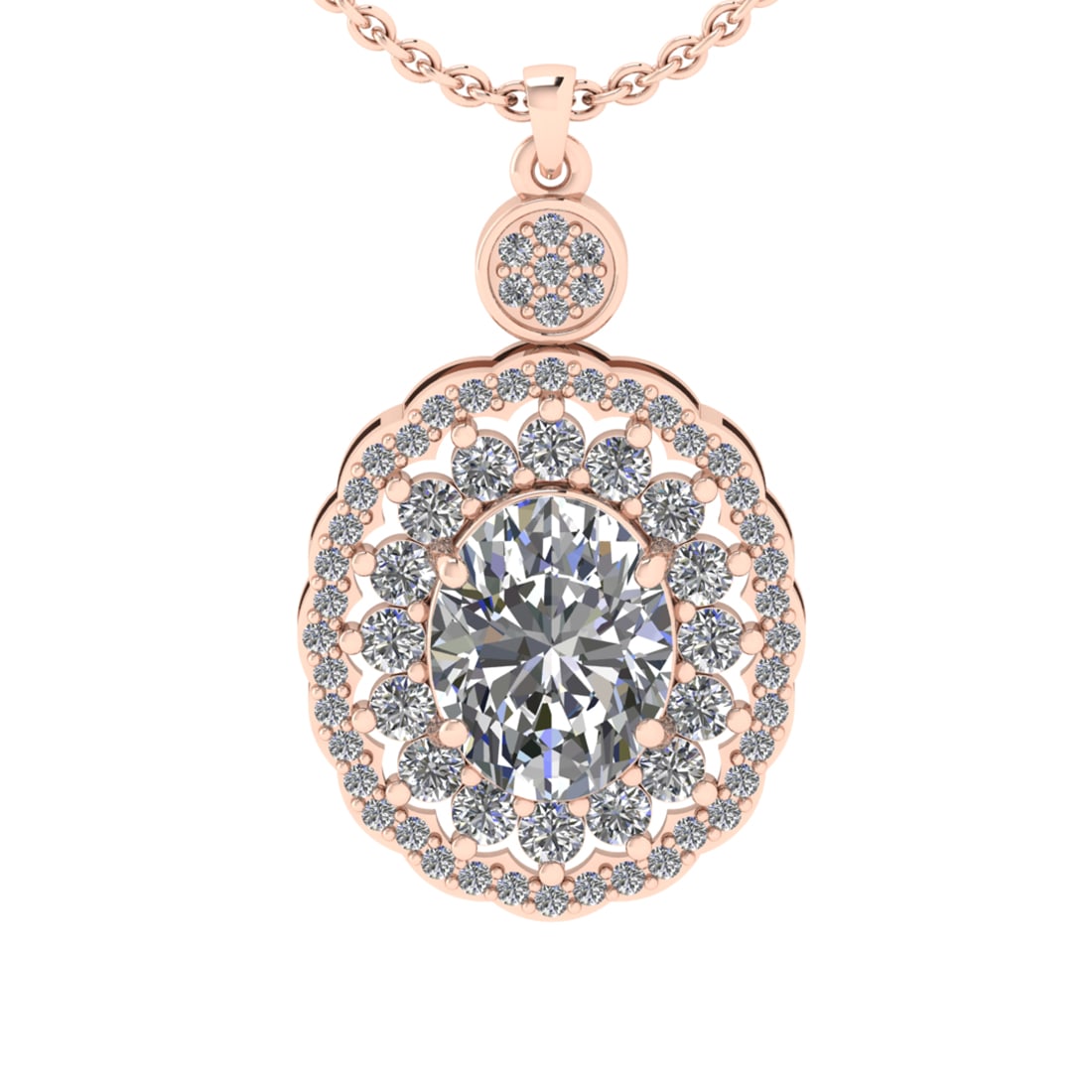 2.69 Ctw VS/SI1 Diamond 10K Rose Gold Pendant (ALL DIAMOND ARE LAB GROWN) (: Center Diamond Weight : 2.00 Ctw (Oval Cut) Color : J-K Clarity : VS/SI1 Setting : Prong Side Weight Of Ctw 0.69 Ctw Color : J-K Clarity : VS/SI1 Stone Setting : Prong Metal Weight : Approx 3.90 gram 
