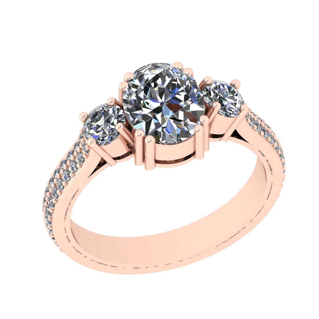 2.33 Ctw SI2/SI1 Diamond Prong Set 14k Rose Gold Engagement Ring: Center Daimond Weight :-1.50 Ctw ( Oval Cut) Color : G-H Clarity : SI2/SI1 Side Diamond Weight Of Ctw 0.83 Ctw Color : G-H Clarity : SI2/SI1 Daimond Setting : Prong Metal Weight : Approx 4.91 gram 14k