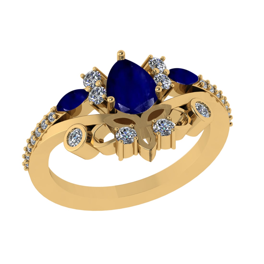1.75 Ctw VS/SI1 Blue Sapphire and Diamond 14k Yellow Gold Engagement Ring (: Center Stone Weight :-0.95 Ctw ( Pear & Marquise Cut) Center Stone Color :-Blue Sapphire Center Stone Setting : Prong Side Diamond Weight Of Ctw 0.80 Ctw Color : G-H Clarity : VS/SI1 Daimond Setting :