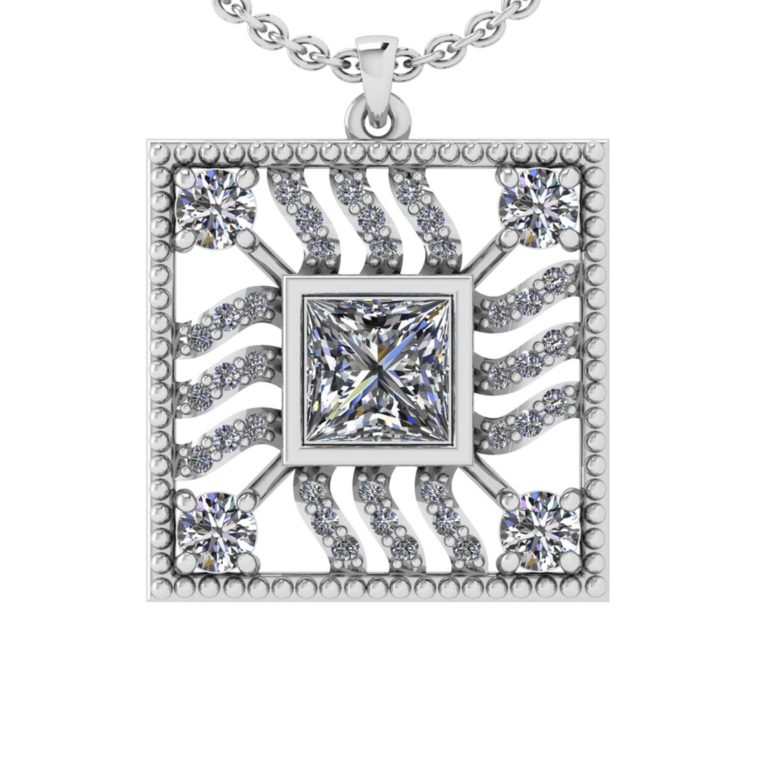 1.25 Ctw VS/SI1 Diamond 14k white Gold Pandant (ALL DIAMOND ARE LAB GROWN ): Center Daimond Weight :-0.75 Ctw ( Princess Cut) Color : G-H Clarity : VS/SI1 Side Diamond Weight Of Ctw 0.50 Ctw Color : G-H Clarity : VS/SI1 Daimond Setting : Prong Metal Weight : Approx 5.32 gram 1