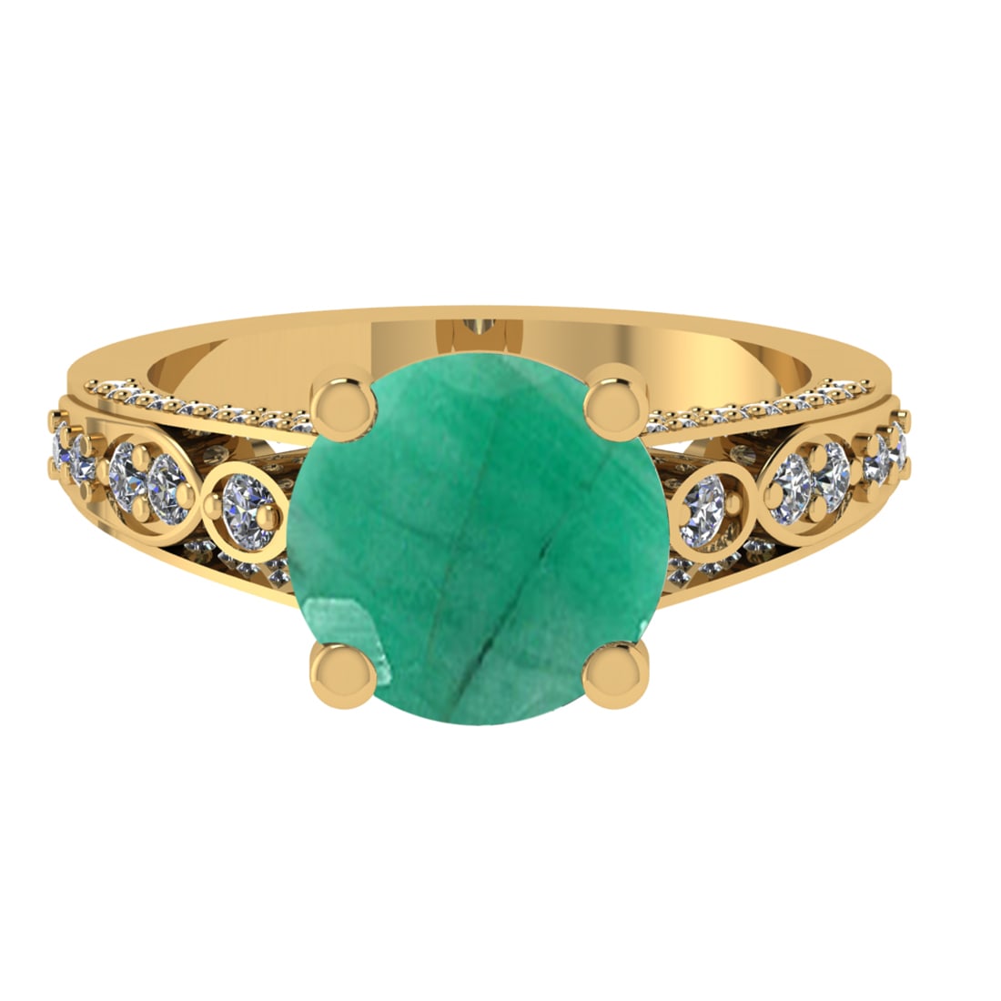 3.32 Ctw VS/SI1 Emerald and Diamond 14k Yellow Gold Engagement Ring (ALL DI: Center Stone Weight :-2.75 Ctw ( Round Cut) Center Stone Color :-Emerald Center Stone Setting : Prong Side Diamond Weight Of Ctw 0.58 Ctw Color : G-H Clarity : VS/SI1 Daimond Setting : Prong Metal Wei