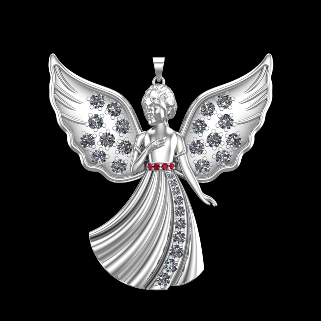 1.63 Ctw VS/SI1 Diamond Prong Set 18K white Gold fairy Girls Theme Pendant: Color Stone Weight :- 0.03 ctw stone color :-Ruby setting :- Prong Total Daimond Weight :-1.60 Ctw Color : G-H Clarity : VS/SI1 Setting : Prong Metal Weight : Approx 19.13 gram 18K White Gold fairy Gi