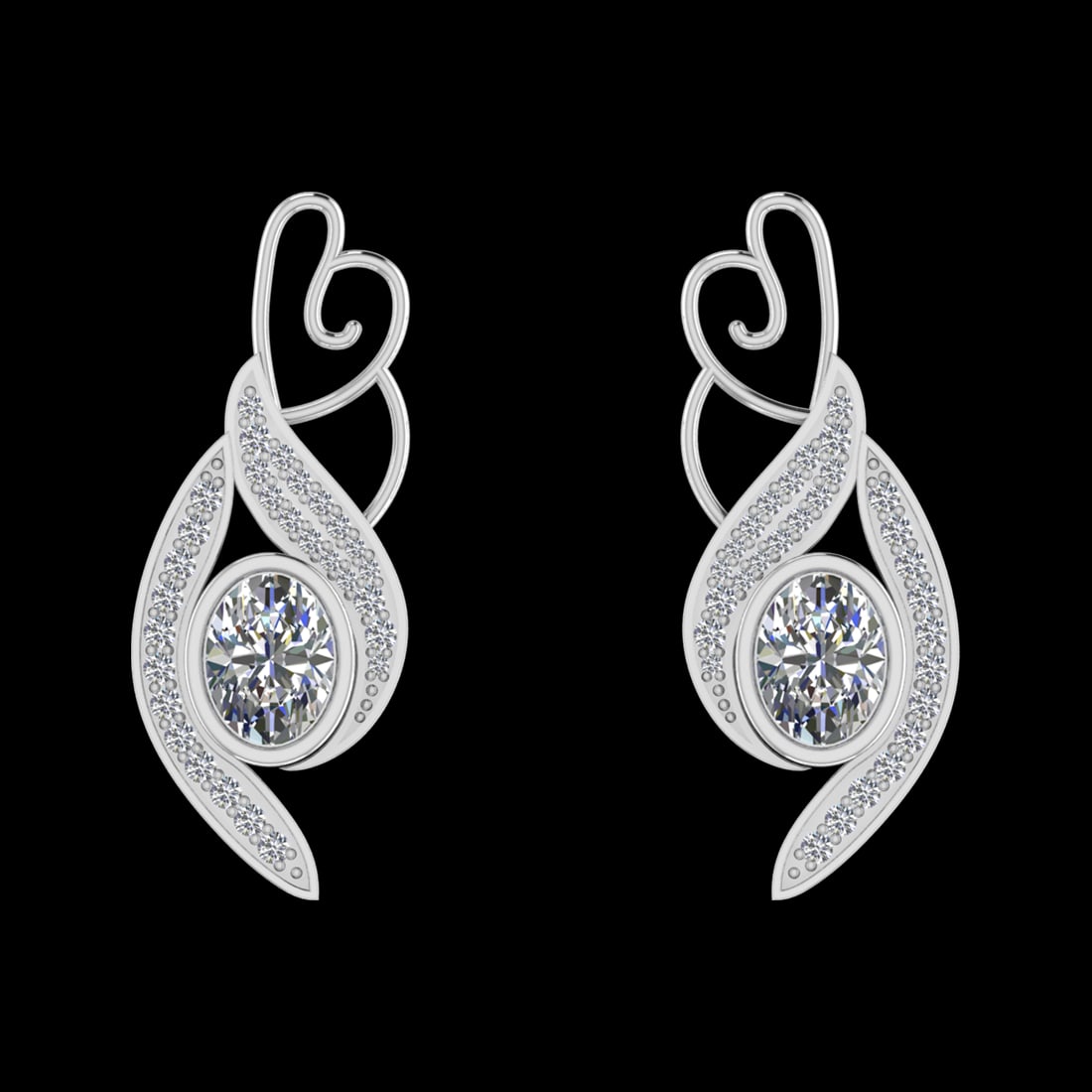3.14 Ctw SI1/SI2Diamond Prong Set 10k white Gold Earrings (ALL DIAMOND ARE: Center Daimond Weight :-2.50 Ctw ( Oval Cut) Color : J-K Clarity : SI1/SI2 Side Diamond Weight Of Ctw 0.64 Ctw Color : J-K Clarity : SI1/SI2 Daimond Setting : Prong Metal Weight : Approx 6.64 gram 10k