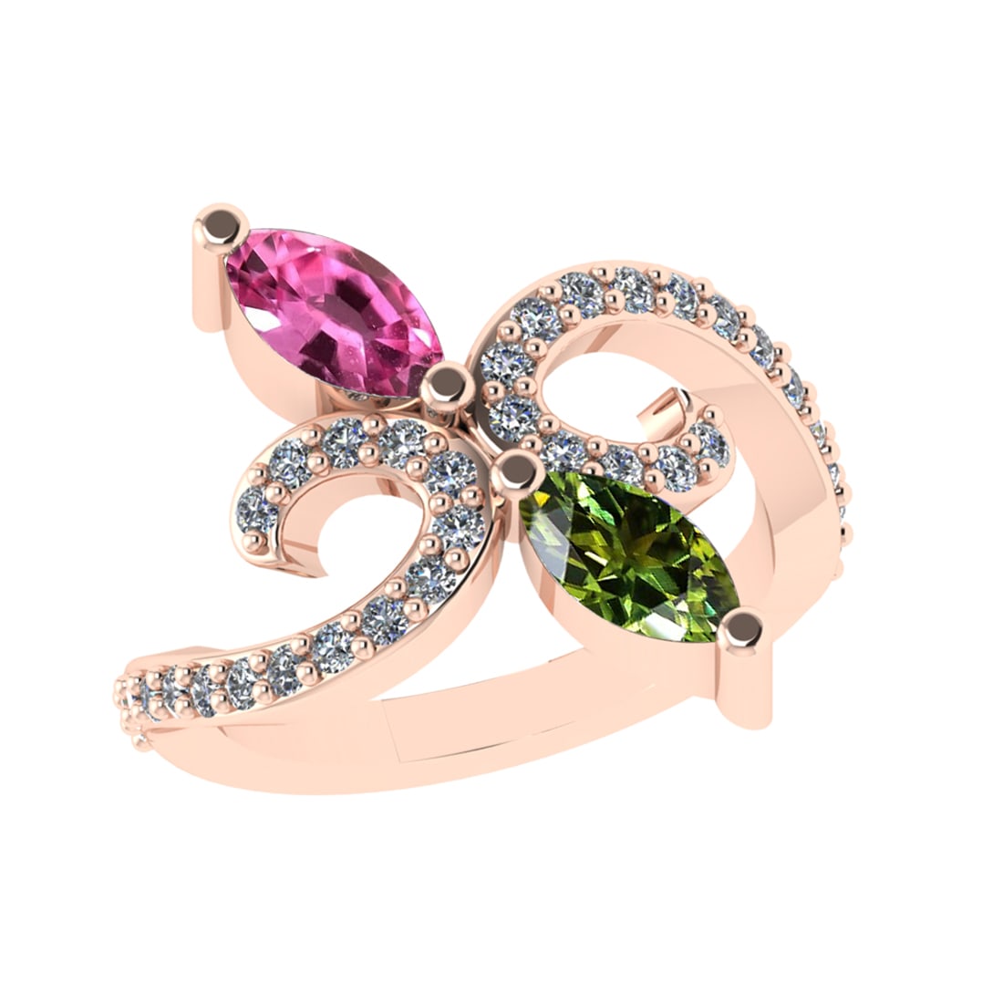 1.45 Ctw VS/SI1 Multi Sapphire and Diamond 14k Rose Gold Engagement Ring (A: Multi Stone Weight :-1.00 Ctw ( Marquise Cut) Multi Stone Color :- Pink,Green Sapphire Center Stone Setting : Prong Side Diamond Weight Of Ctw :- 0.45 Ctw Color : F-G Clarity : VS/SI1 Daimond Setting 