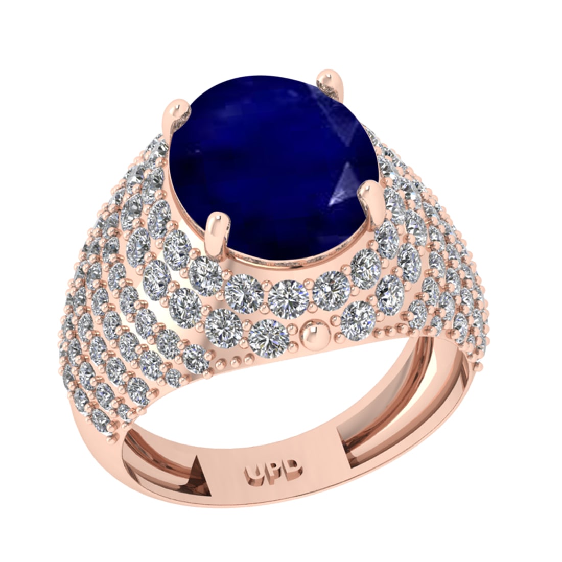 6.72 Ctw VS/SI1 Blue Sapphire And Diamond 14K Rose Gold Engagement Ring: Center Stone Weight : 4.50 Ctw ( Oval Cut ) Center Stone Color : Blue Sapphire Stone Setting : Prong Side Diamond Weight Of Ctw2.22 Ctw Side Stone Color : G-H Stone Clarity : VS/SI1 Stone Setting : Pr