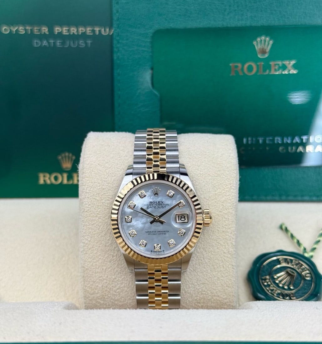 28mm Two-Tone Oysterperpetual Fluted Jubilee MOP Diamond Dial Rolex Ref 279: 28mm Two-Tone Oysterperpetual Fluted Jubilee MOP Diamond Dial Rolex Ref 279173 Comes With Box & Papers #3SS23503v15