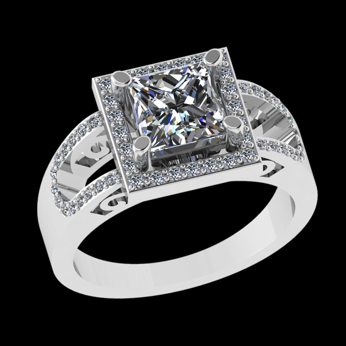 1.15 Ctw VS/SI1 Diamond Style 14 K White Gold Engagement Ring (ALL DIAMOND: Center Diamond Weight : 1.00 Ctw ( Princess Cut ) Center Diamond Color :- G-H Center Clarity : VS/SI1 Stone Setting : Prong Side Diamond Weight Of Ctw 0.15 Ctw Side Stone Color : G-H Stone Clarity : V