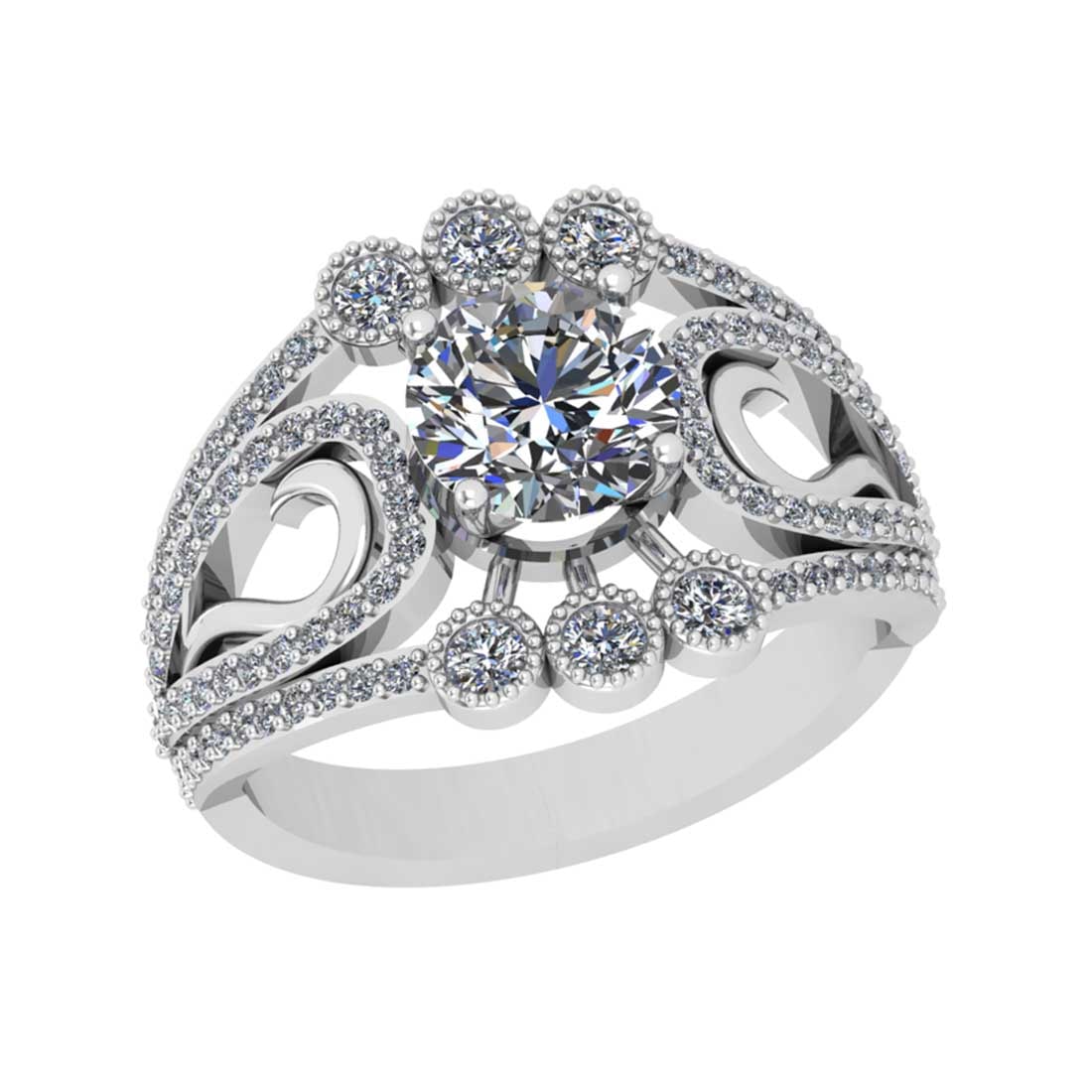 1.95 Ctw SI2/I1 Diamond Style Prong Set 18K White Gold Engagement Ring: Center Diamond Weight : 1.25 Ctw ( Round Cut) Center Diamond Color : G-H Center Stone Setting : Prong Center Stone Clarity : SI2/I1 Side Stone Weight Of Ctw 0.70 Ctw Side Stone Color : G-H Stone Clari