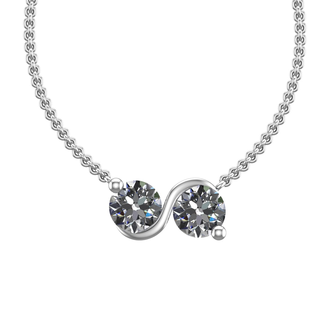 1.68 Ctw SI2/SI1 Diamond Prong Set 14K white Gold Two-Stone Pendant Necklac (1 of 1)