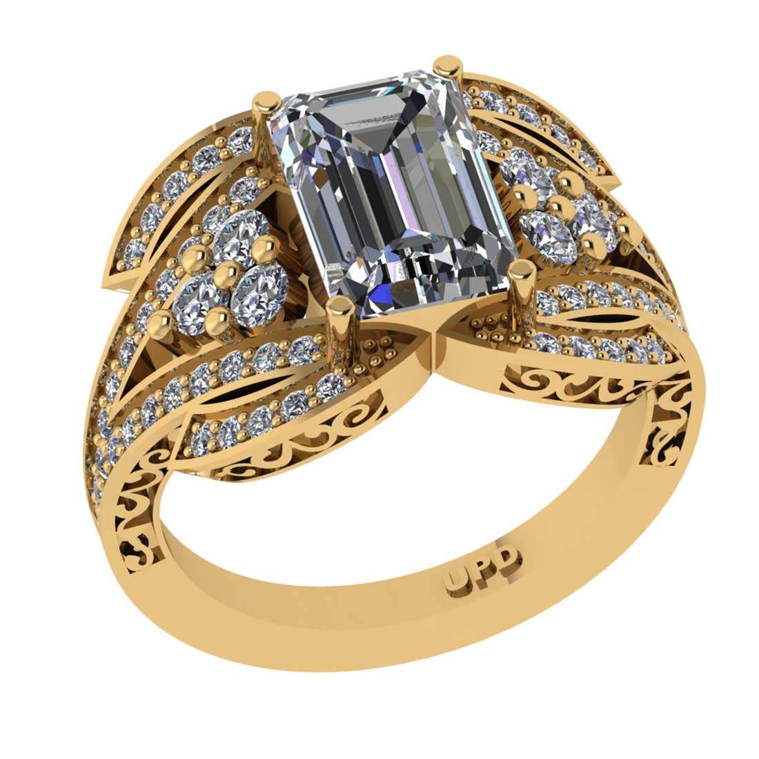 2.76 Ctw VS/SI1 Diamond 14K Yellow Gold Engagement Ring: Center Diamond Weight : 2.00 Ctw (Emerald Cut) Center Diamond Color :-G-H Center Stone Setting : Prong Clarity : VS/SI1 Total Weight Of Ctw 0.76 Ctw Color : G-H Clarity : VS/SI1 Stone Setting : Prong 