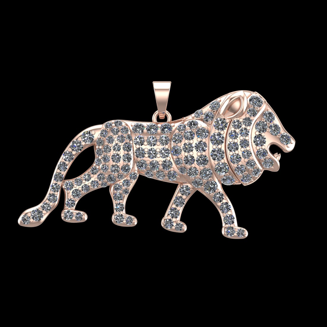1.49 Ctw SI1/SI2Diamond Prong Set 10k Rose Gold Lion Theme Pendant (ALL DIA